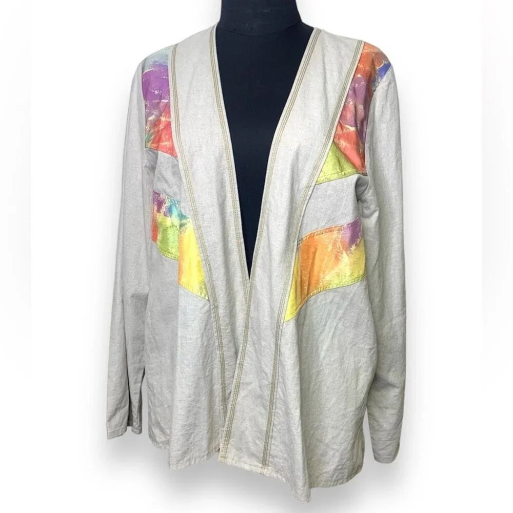 Blackford Design Lagenlook Cotton Linen Blend Open Front Cardigan One Size